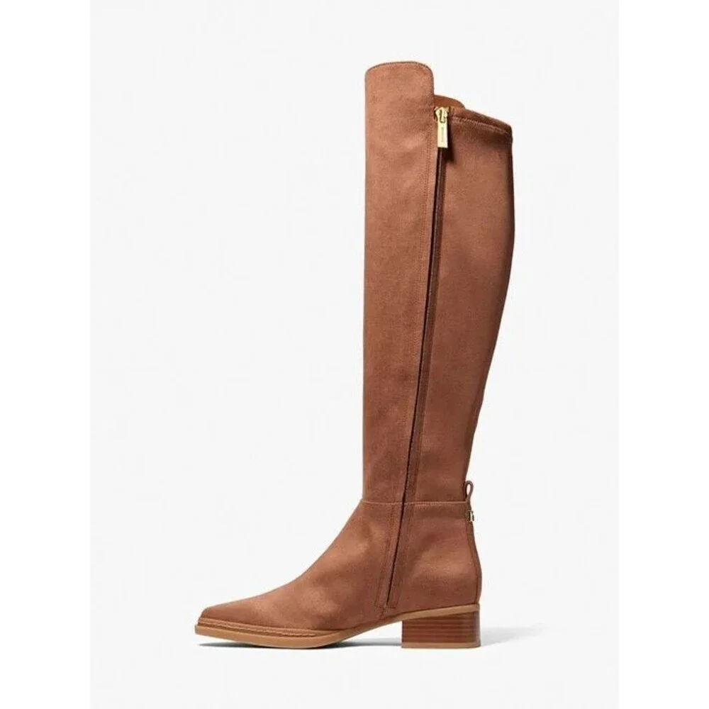Michael Kors Women's Lex Tall Suede Boots Side Zip Sz 7.5 WS Luggage Brown